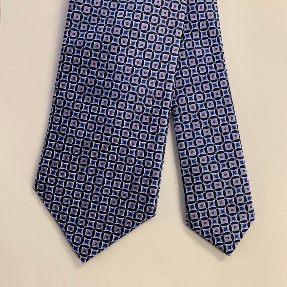 BRIONI Navy White Geometric Silk Tie Clip